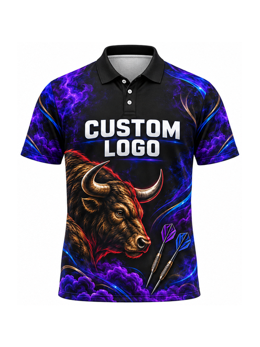 Violet Bronze Bull custom Darts team shirt - front logo preview