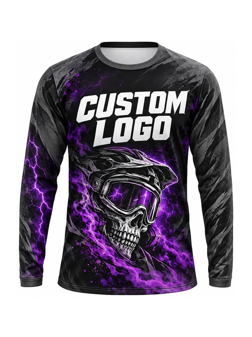 Violet Voltage Skull custom Motocross team shirt - front logo preview