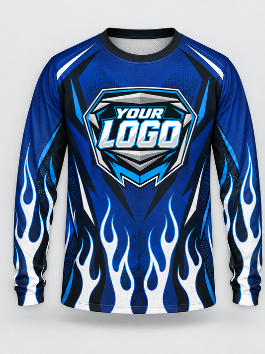 Blue Flame Rise Custom Dirt Bike Jersey - front view