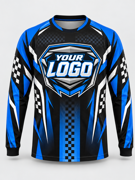 Cobalt Checkered Columns Custom Dirt Bike Jersey - front view