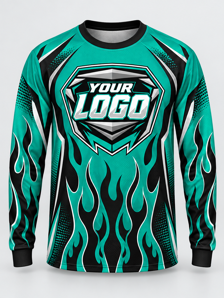 Teal Flames Custom Dirt Bike Jersey - front view
