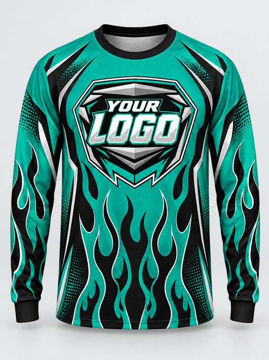 Teal Flames Custom Dirt Bike Jersey - front view