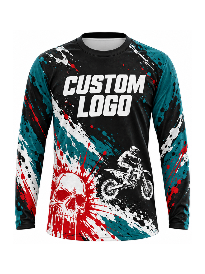 Teal Stunt Phantom custom Motocross team shirt - front logo preview