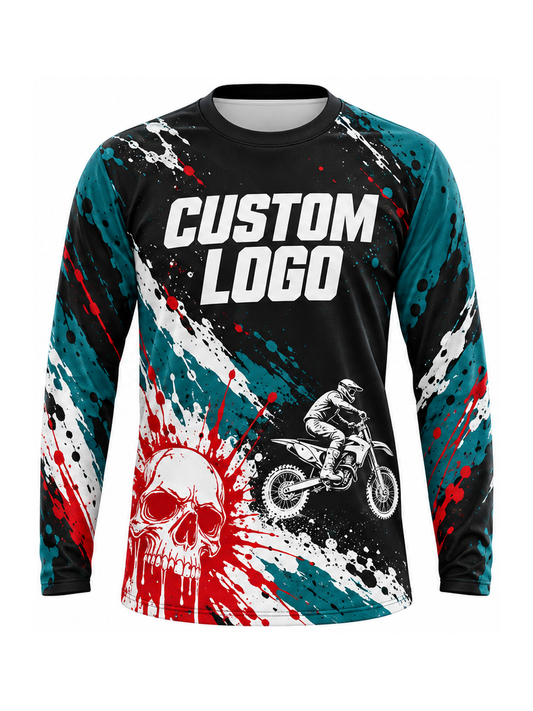 Teal Stunt Phantom custom Motocross team shirt - front logo preview