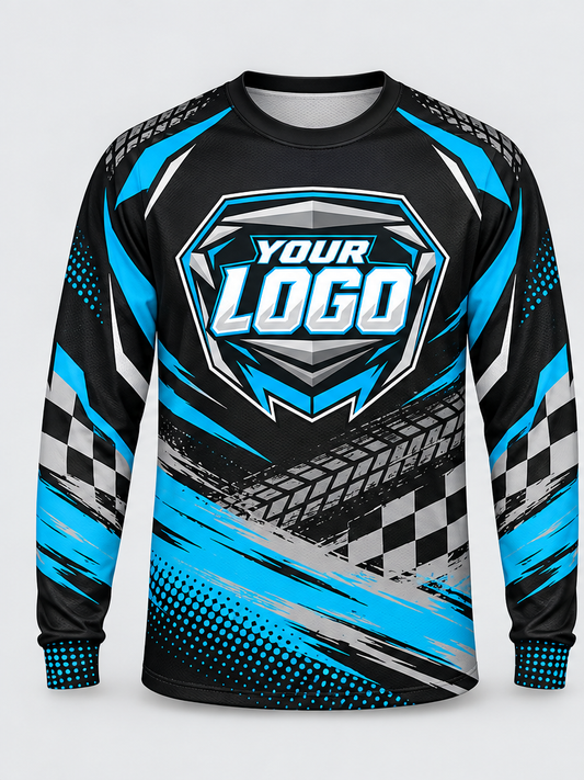 Cyan Checkered Sweep Custom Dirt Bike Jersey - front view
