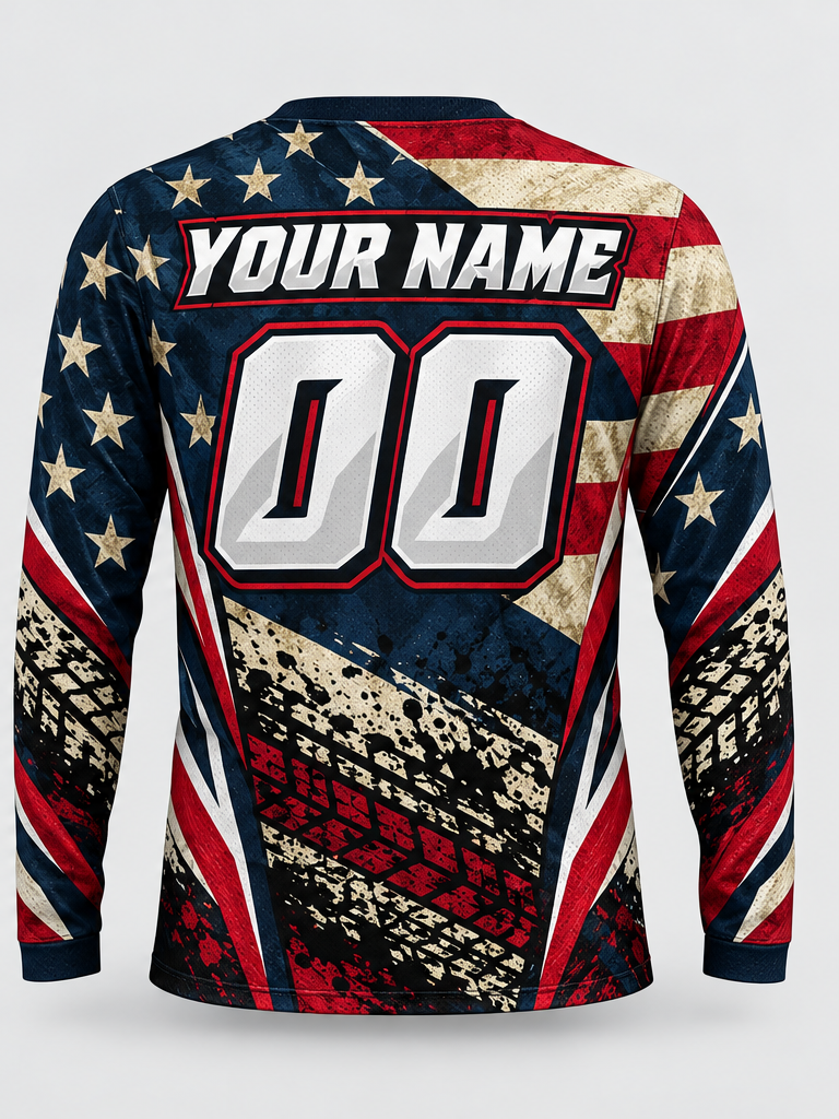 Vintage Flag Tracks Custom Dirt Bike Jersey - back view