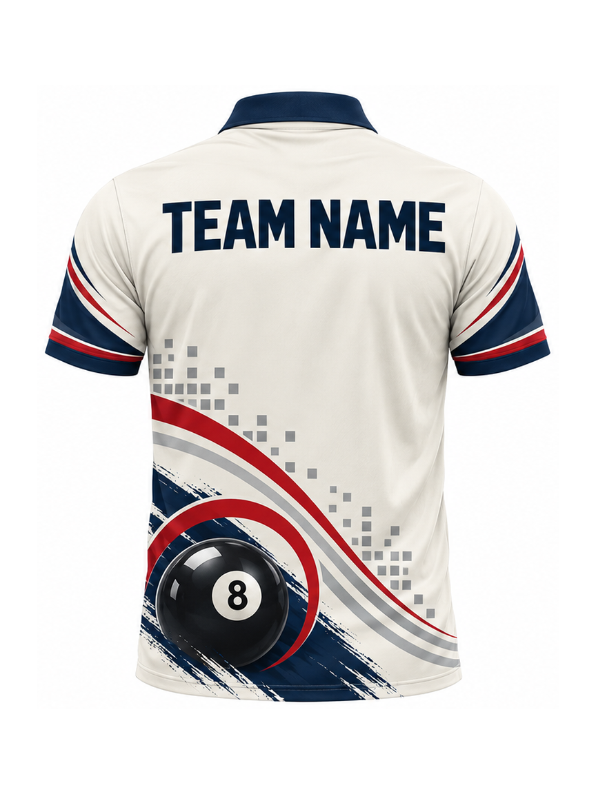 Ivory Signal Sweep custom Billiards team shirt - back team name preview
