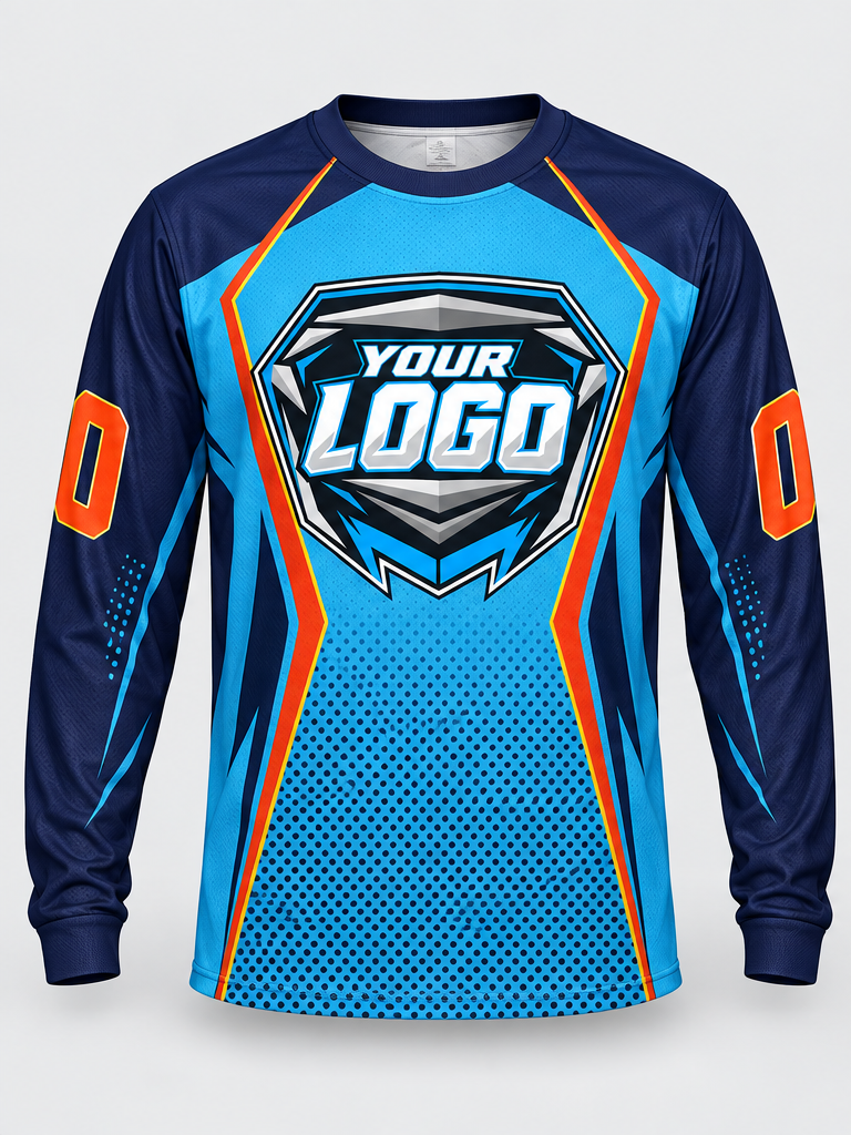 Navy Cyan Circuit Custom Dirt Bike Jersey - front view
