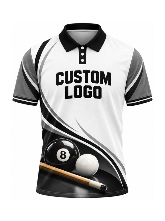 Monochrome Sweep Eight custom Billiards team shirt - front logo preview