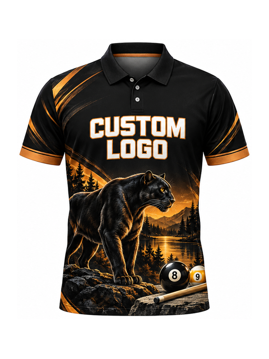 Amber Black Pantherline custom Billiards team shirt - front logo preview