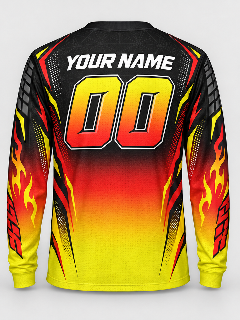 Inferno Flame Fade Custom Dirt Bike Jersey - back view