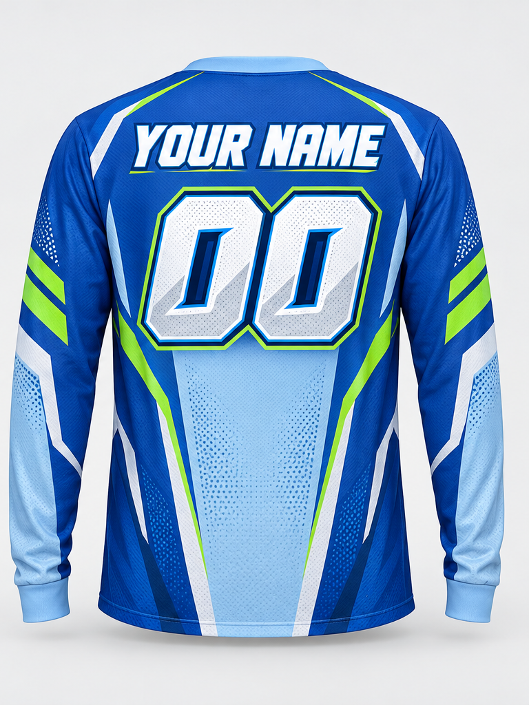 Blue Limeflash Custom Dirt Bike Jersey - back view