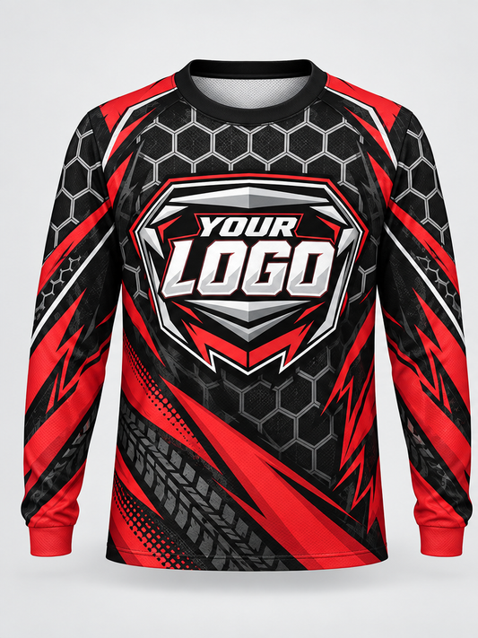 Crimson Hex Sweep Custom Dirt Bike Jersey - front view