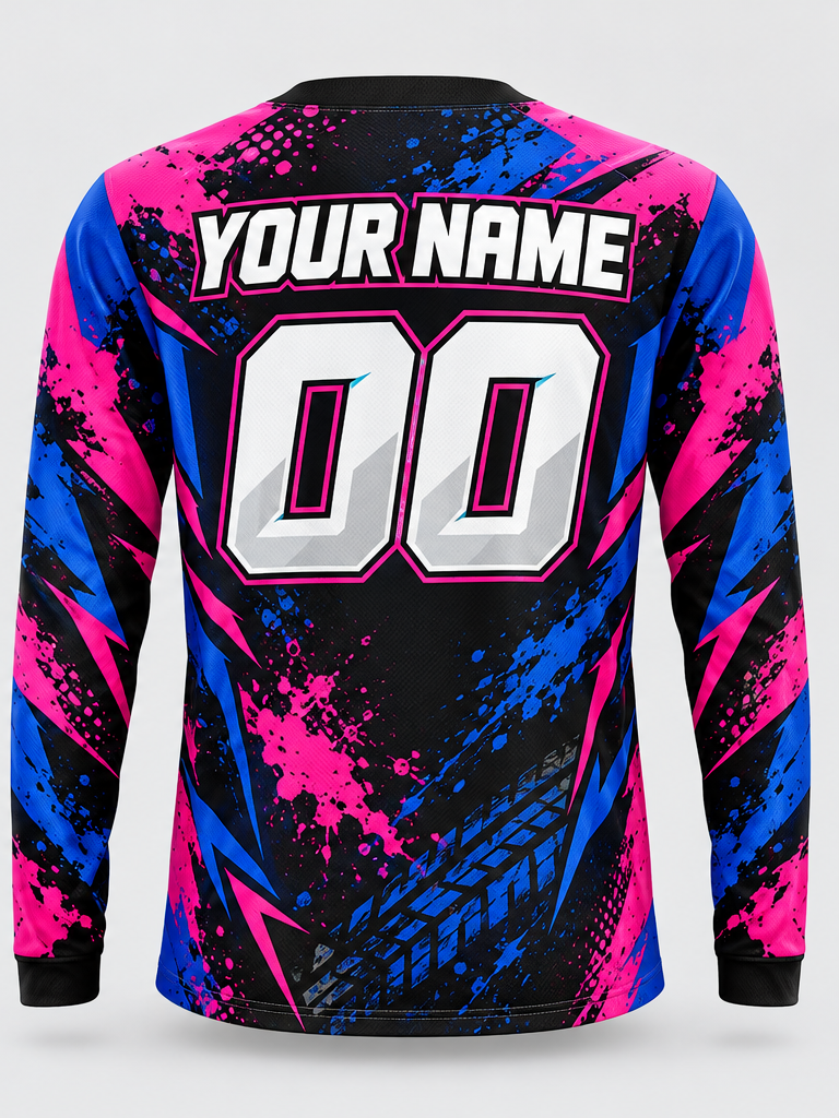 Magenta Cobalt Splatter Custom Dirt Bike Jersey - back view