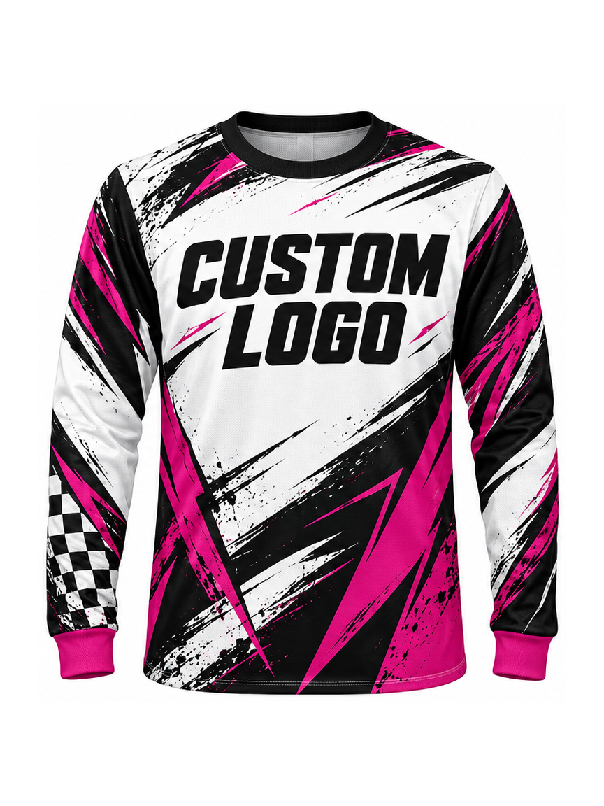 Fuchsia Cutback custom Motocross team shirt - front logo preview