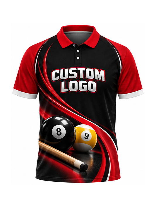 Crimson Orbit Rail custom Billiards team shirt - front logo preview