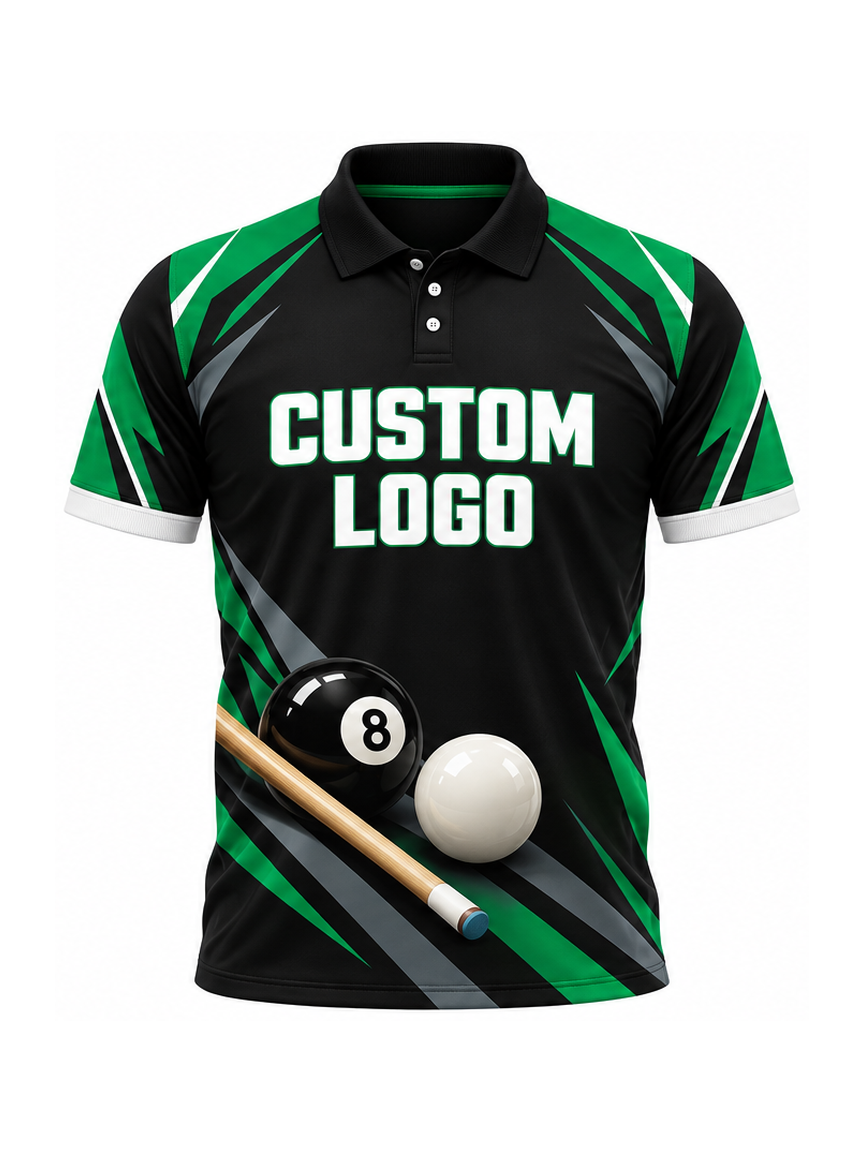 Emerald Vector Bank custom Billiards team shirt - front logo preview