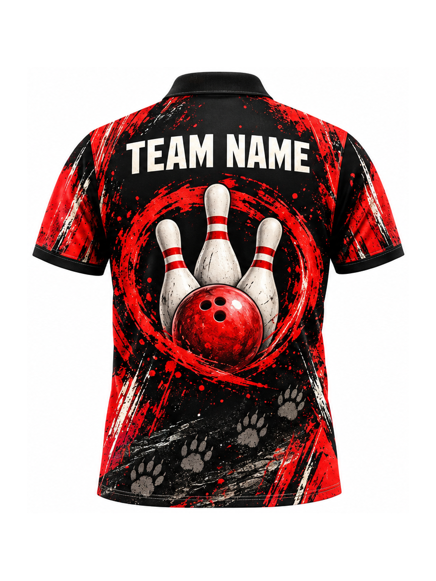 Scarlet Raccoon Tracks custom Bowling team shirt - back team name preview