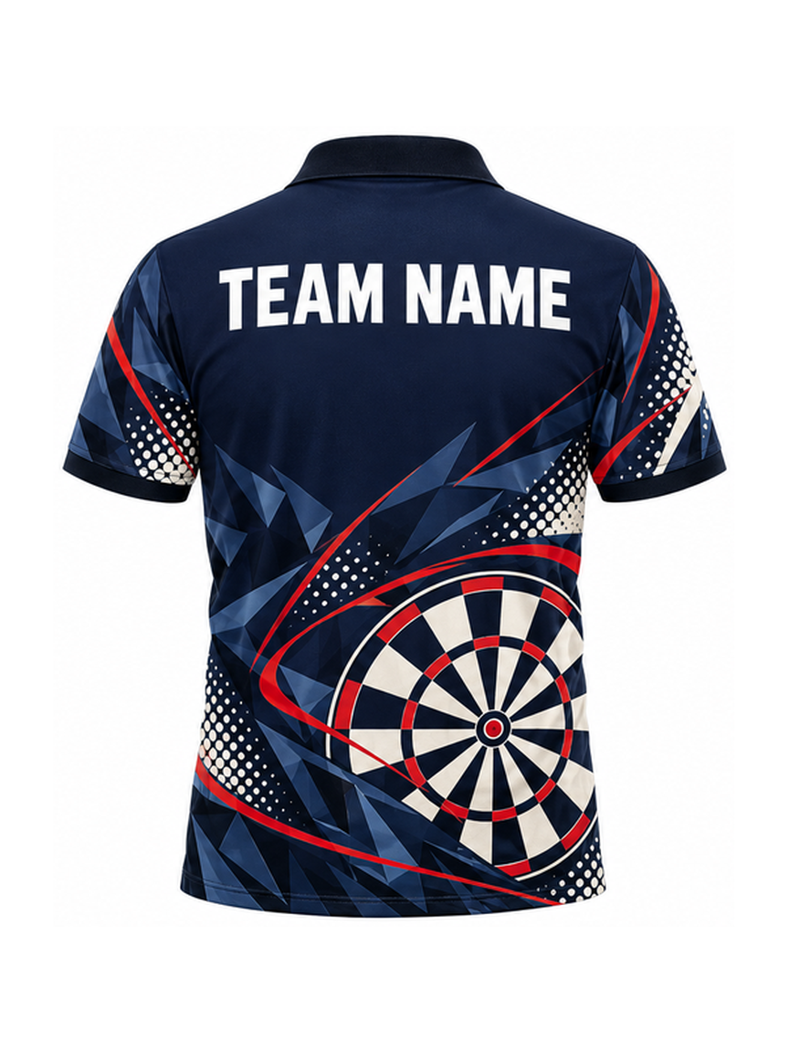 Navy Shard Orbit custom Darts team shirt - back team name preview