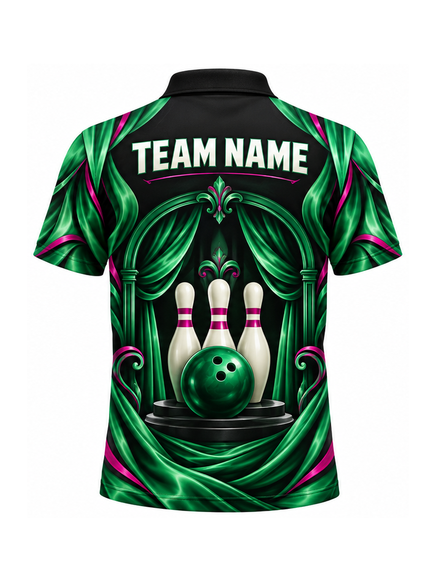 Emerald Mask Theatercourt custom Bowling team shirt - back team name preview