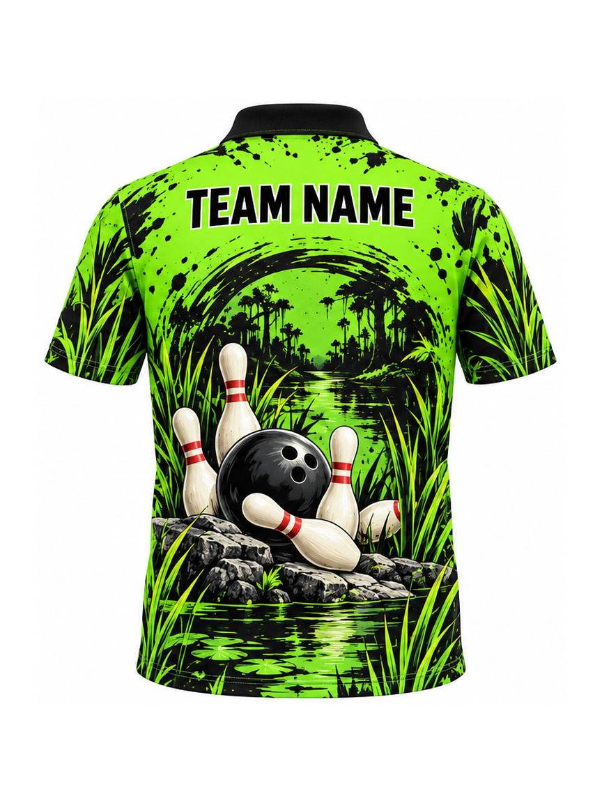 Crocodile Lime Canal custom Bowling team shirt - back team name preview
