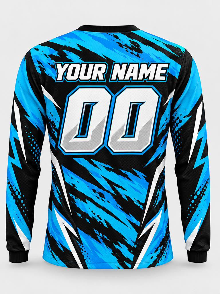 Cyan Shard Burst Custom Dirt Bike Jersey - back view