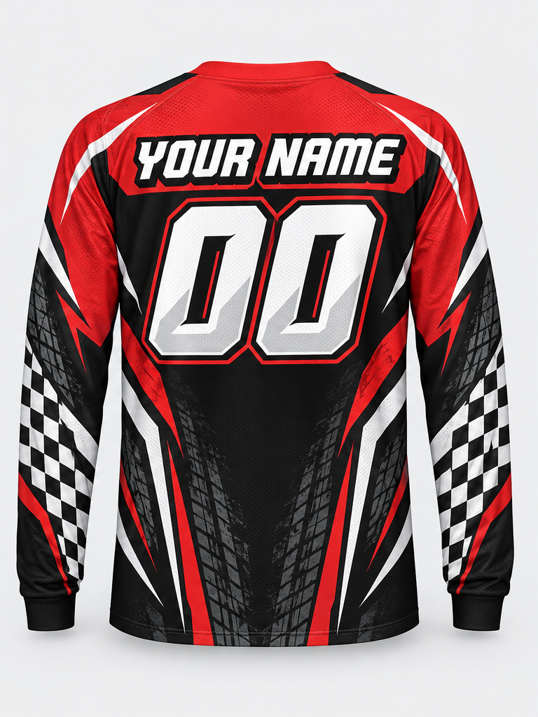 Red Checkpoint Custom Dirt Bike Jersey - back view