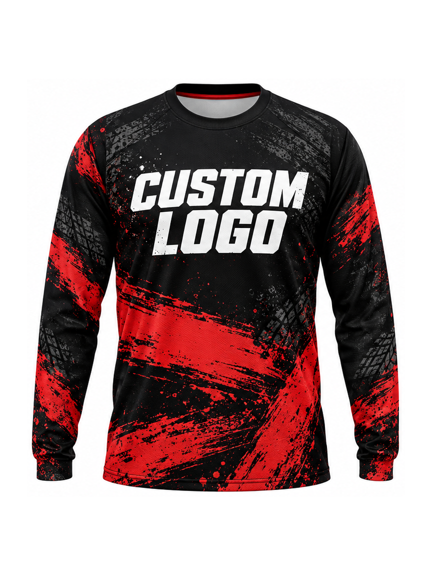 Crimson Drytrack custom Motocross team shirt - front logo preview