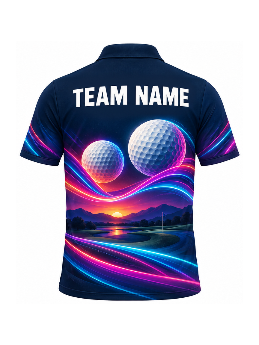 Neon Sunset Tee custom Golf team shirt - back team name preview
