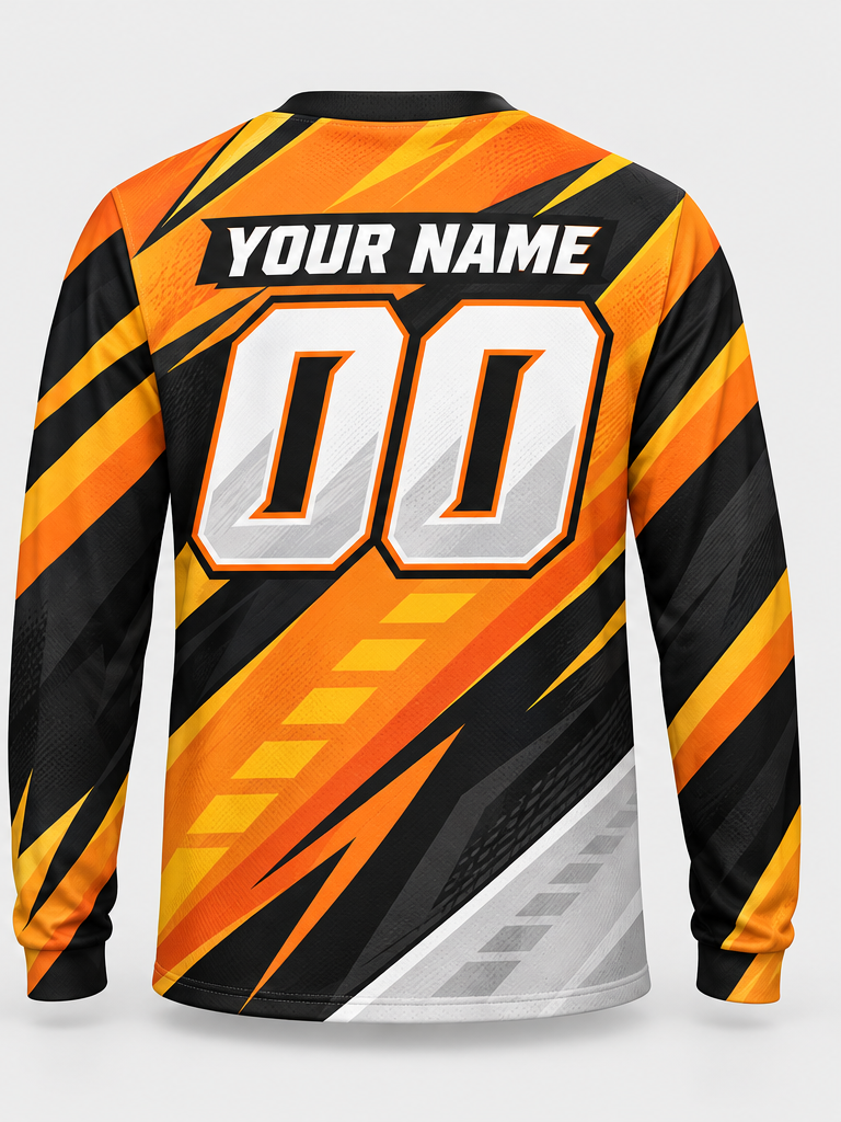 Orange Lightning Slice Custom Dirt Bike Jersey - back view