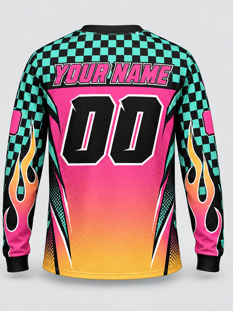 Sunset Checkfire Custom Dirt Bike Jersey - back view
