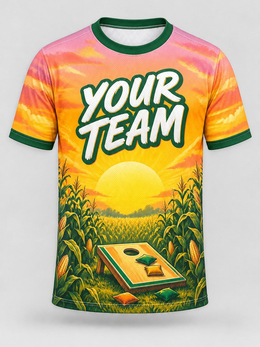 Cornfield Sunrise custom cornhole jersey - front view