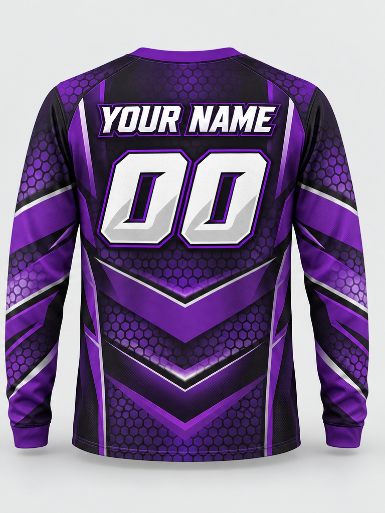 Purple Hex Chevron Custom Dirt Bike Jersey - back view