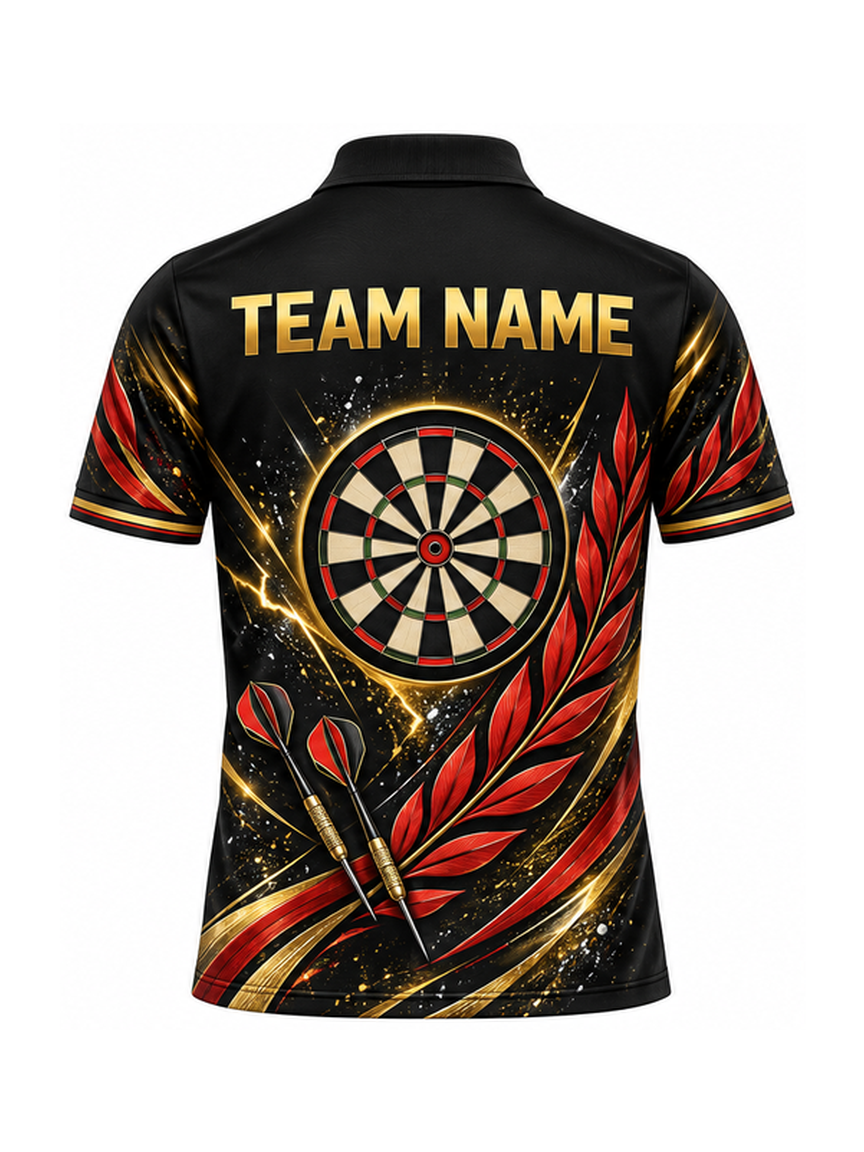 Gold Lightning Scarlet Laurel custom Darts team shirt - back team name preview