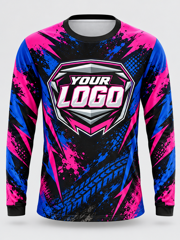 Magenta Cobalt Splatter Custom Dirt Bike Jersey - front view