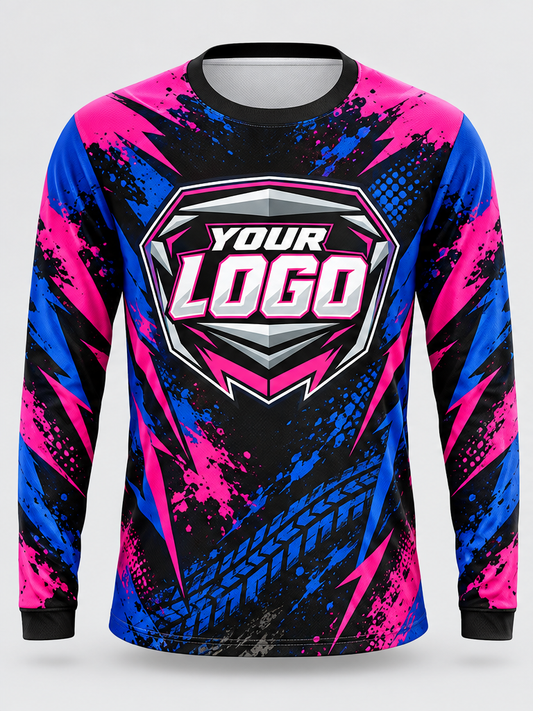 Magenta Cobalt Splatter Custom Dirt Bike Jersey - front view