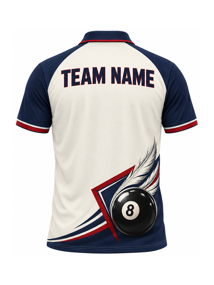 Ivory Flight Rail custom Billiards team shirt - back team name preview