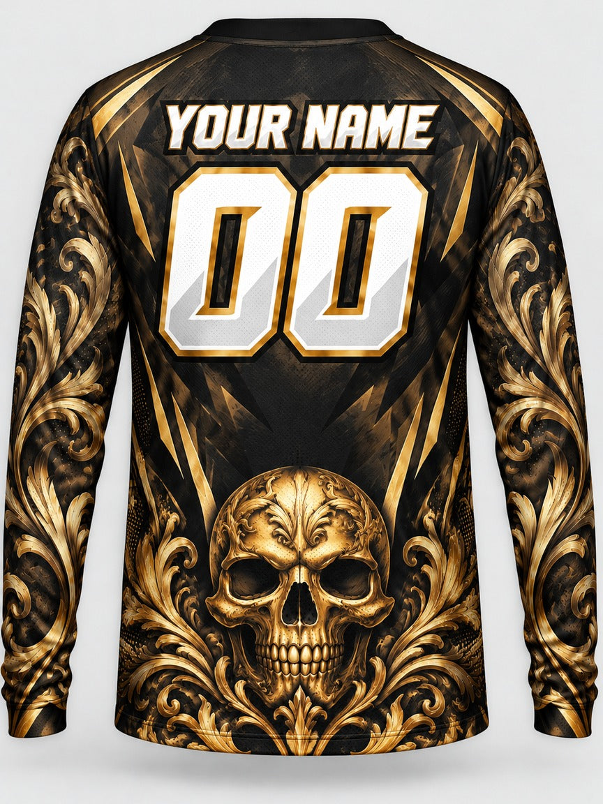 Gold Skull custom motocross jersey - back view