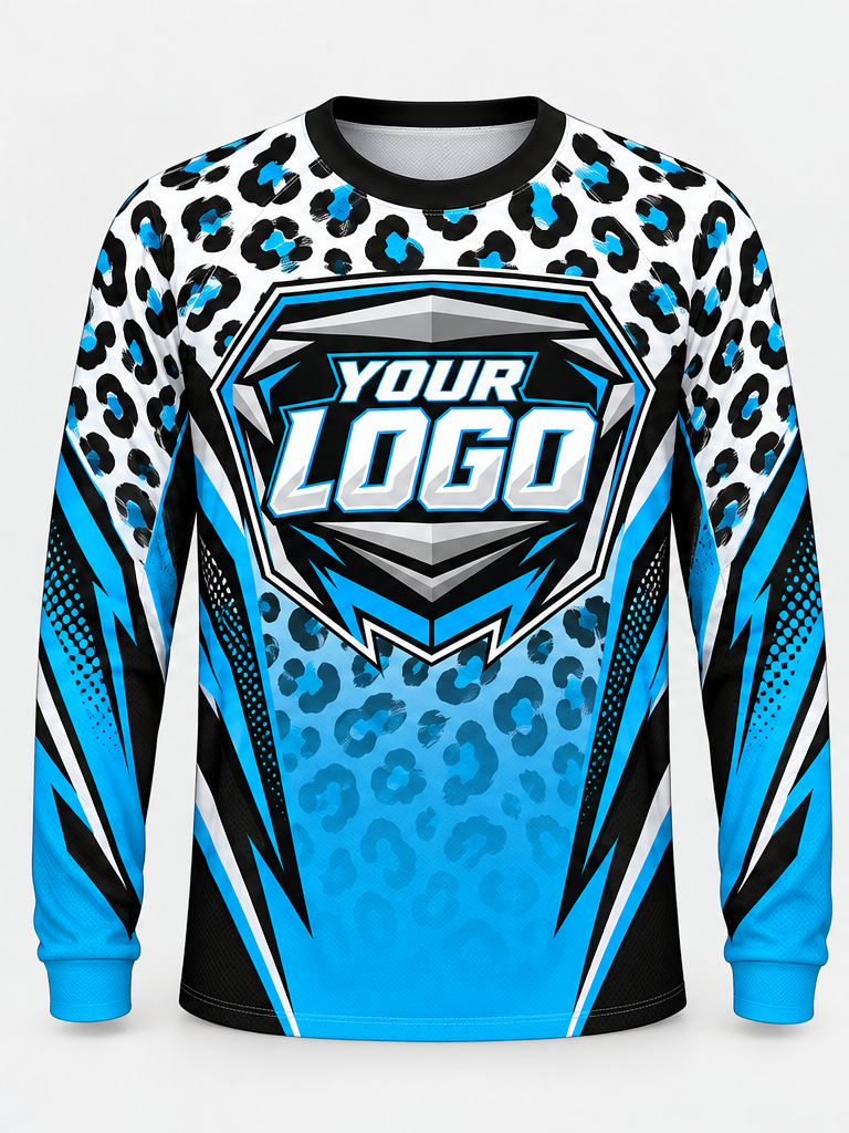 Azure Leopard Custom Dirt Bike Jersey - front view