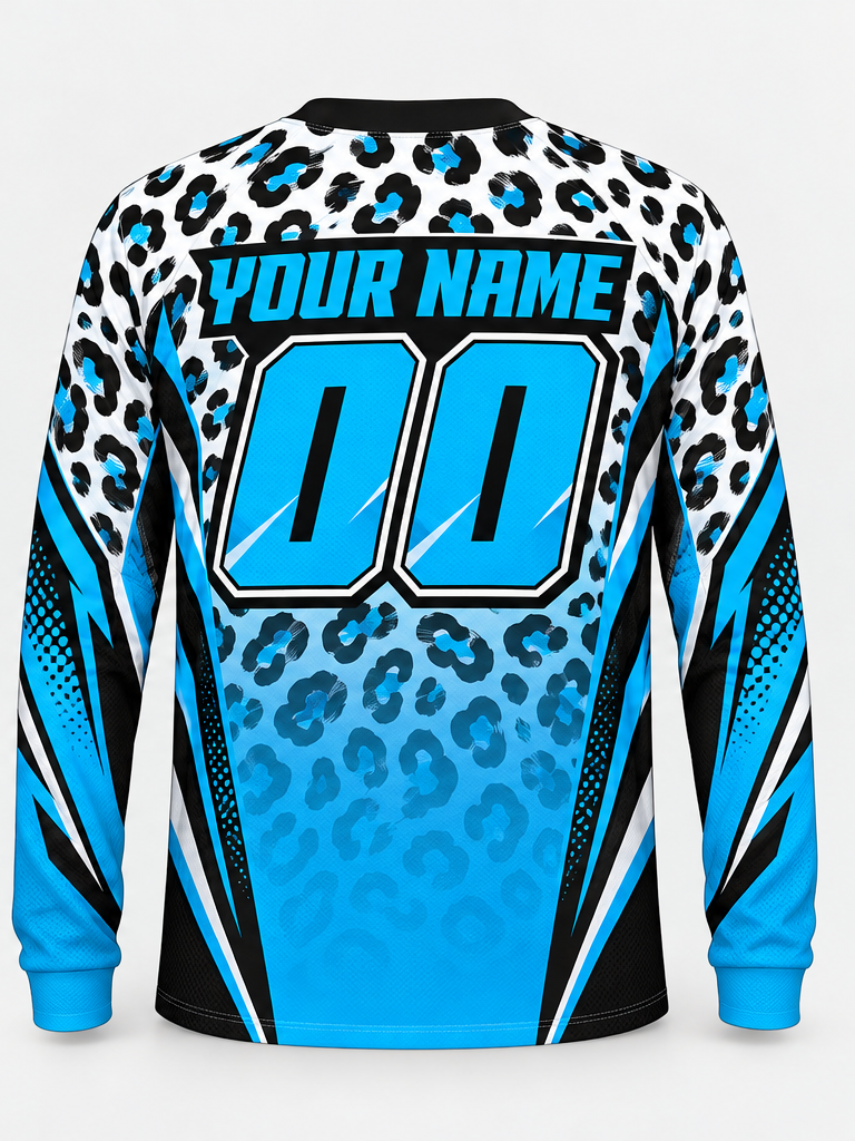 Azure Leopard Custom Dirt Bike Jersey - back view