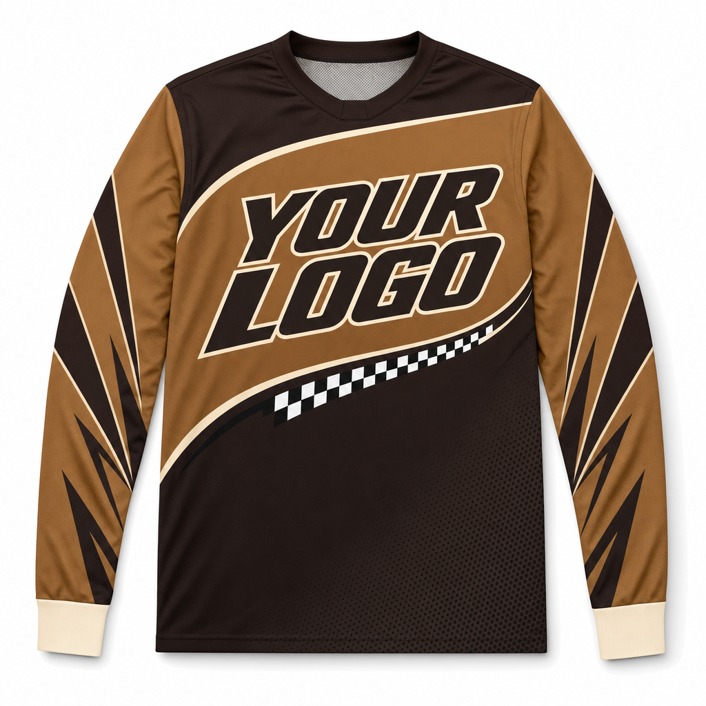 Bronze Team Jersey, front, colour-blocked BMX race jersey with YOUR LOGO placeholder