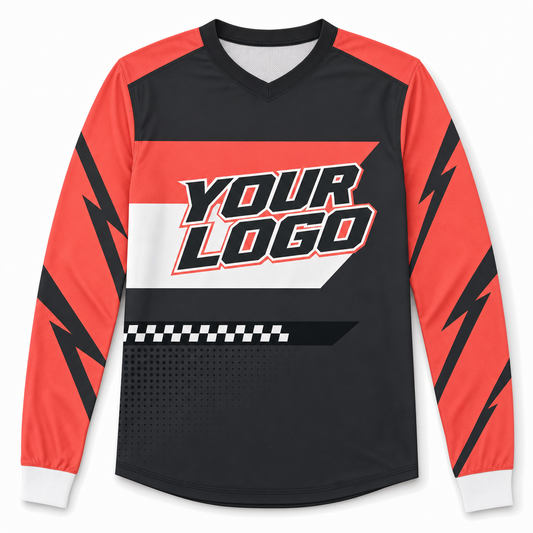 Coral Team Jersey, front, colour-blocked BMX race jersey with YOUR LOGO placeholder