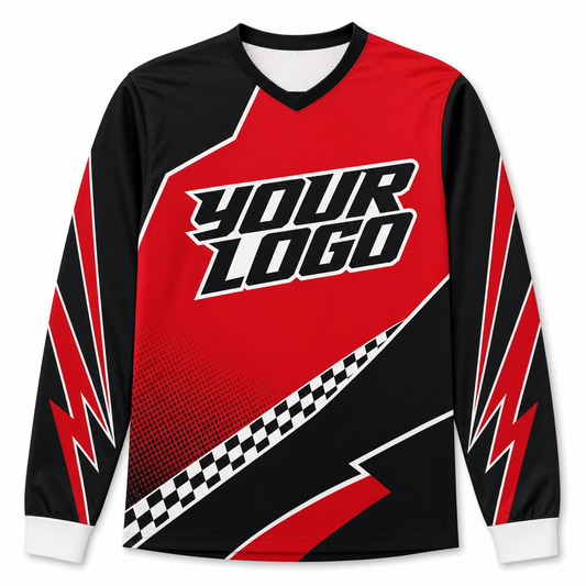Ember Team Jersey, front, colour-blocked BMX race jersey with YOUR LOGO placeholder