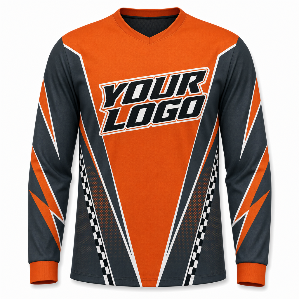 Forge Team Jersey, front, colour-blocked BMX race jersey with YOUR LOGO placeholder