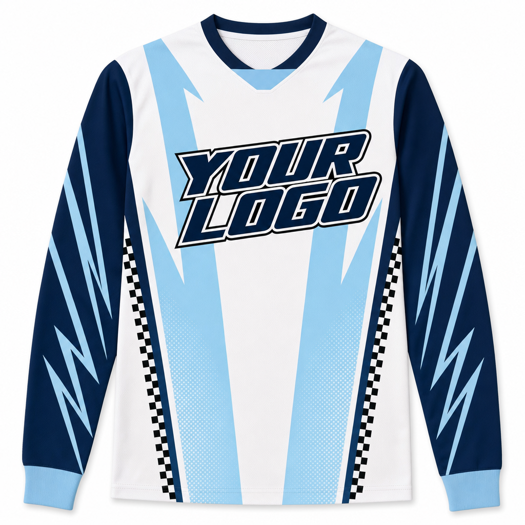 Frost Team Jersey, front, colour-blocked BMX race jersey with YOUR LOGO placeholder