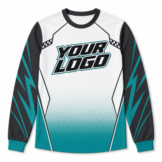 Glacier Team Jersey, front, colour-blocked BMX race jersey with YOUR LOGO placeholder