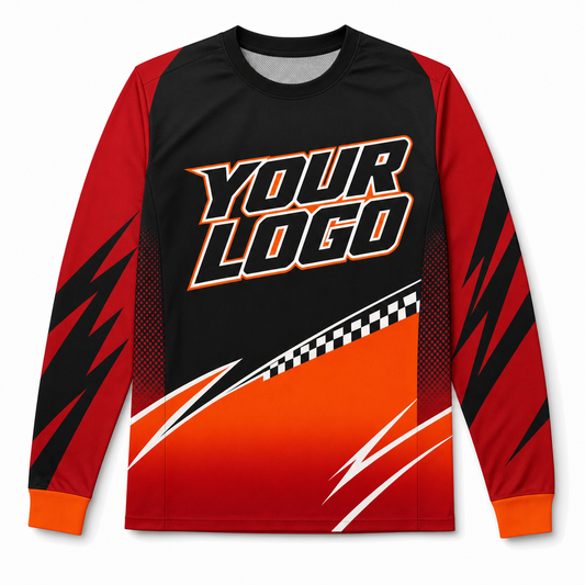 Magma Team Jersey, front, colour-blocked BMX race jersey with YOUR LOGO placeholder