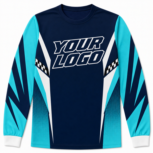 Marine Team Jersey, front, colour-blocked BMX race jersey with YOUR LOGO placeholder