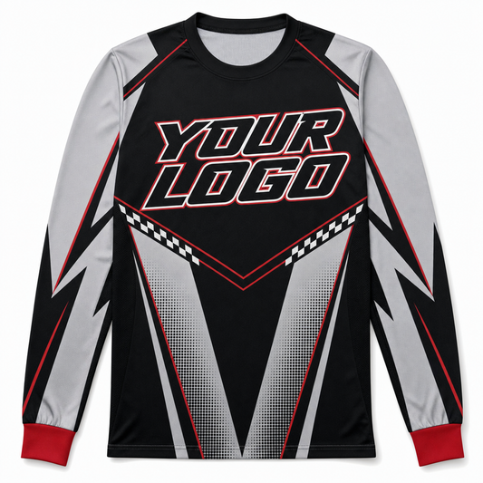 Onyx Team Jersey, front, colour-blocked BMX race jersey with YOUR LOGO placeholder