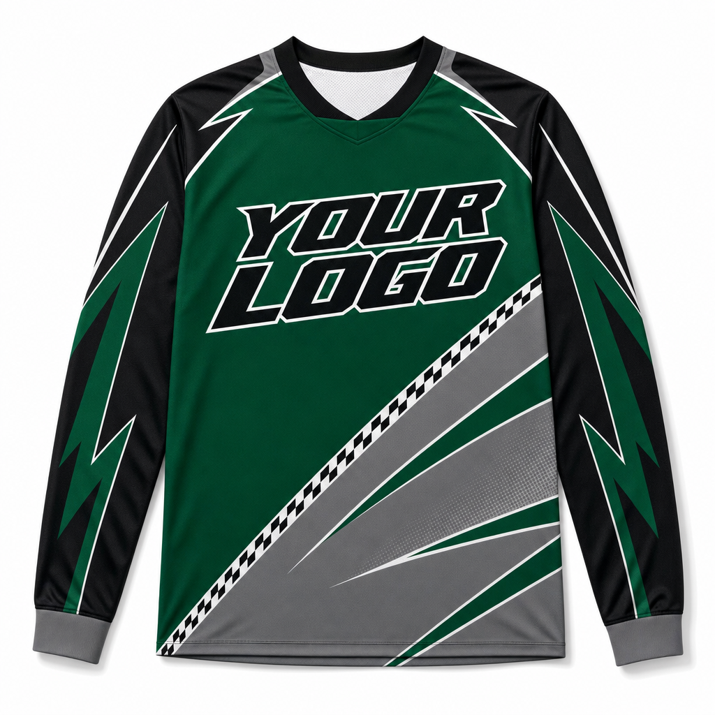 Rack Team Jersey, front, colour-blocked BMX race jersey with YOUR LOGO placeholder